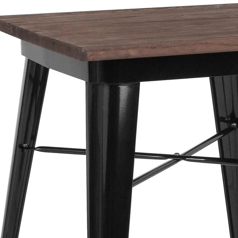 23.5" Square Black Metal Indoor Table With Walnut Rustic Wood Top By Flash Furniture