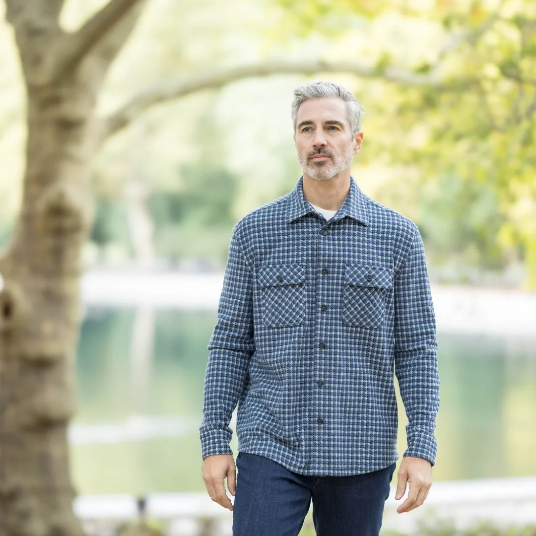 Adaptive Long Sleeve White and Navy Check Flannel Shirt / Combo Layering Piece with Magnetic Closures