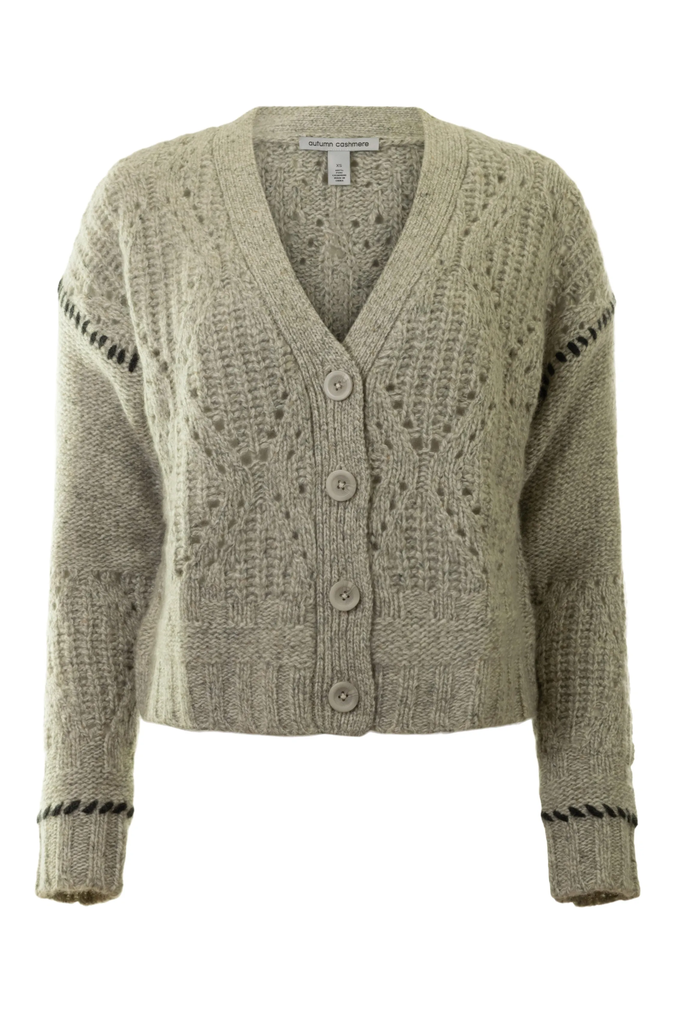 Autumn Cashmere Shaker V Neck Cardi w/ Diamond
 in Pebble-Pepper