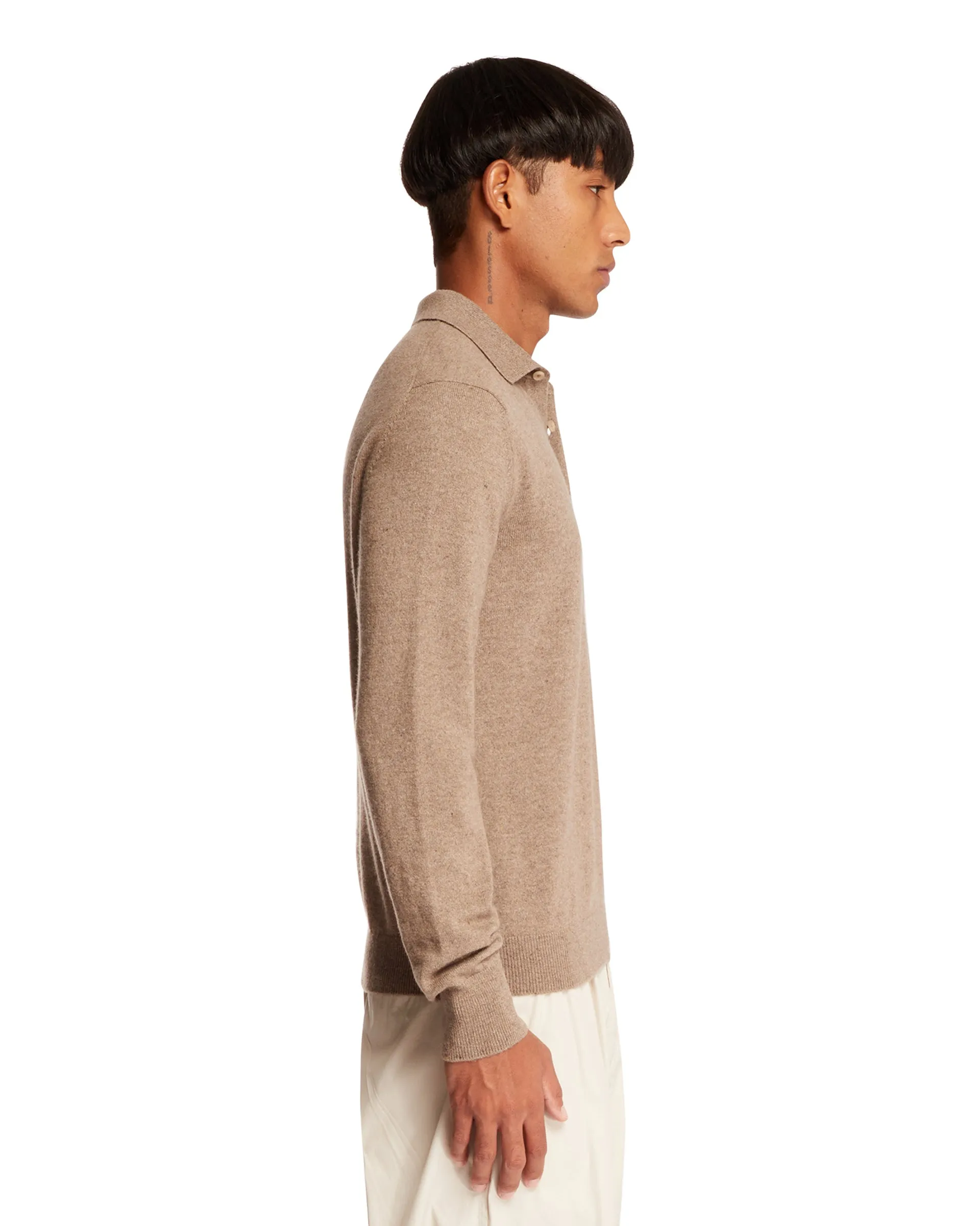 Beige Polo Collar Cashmere Sweater