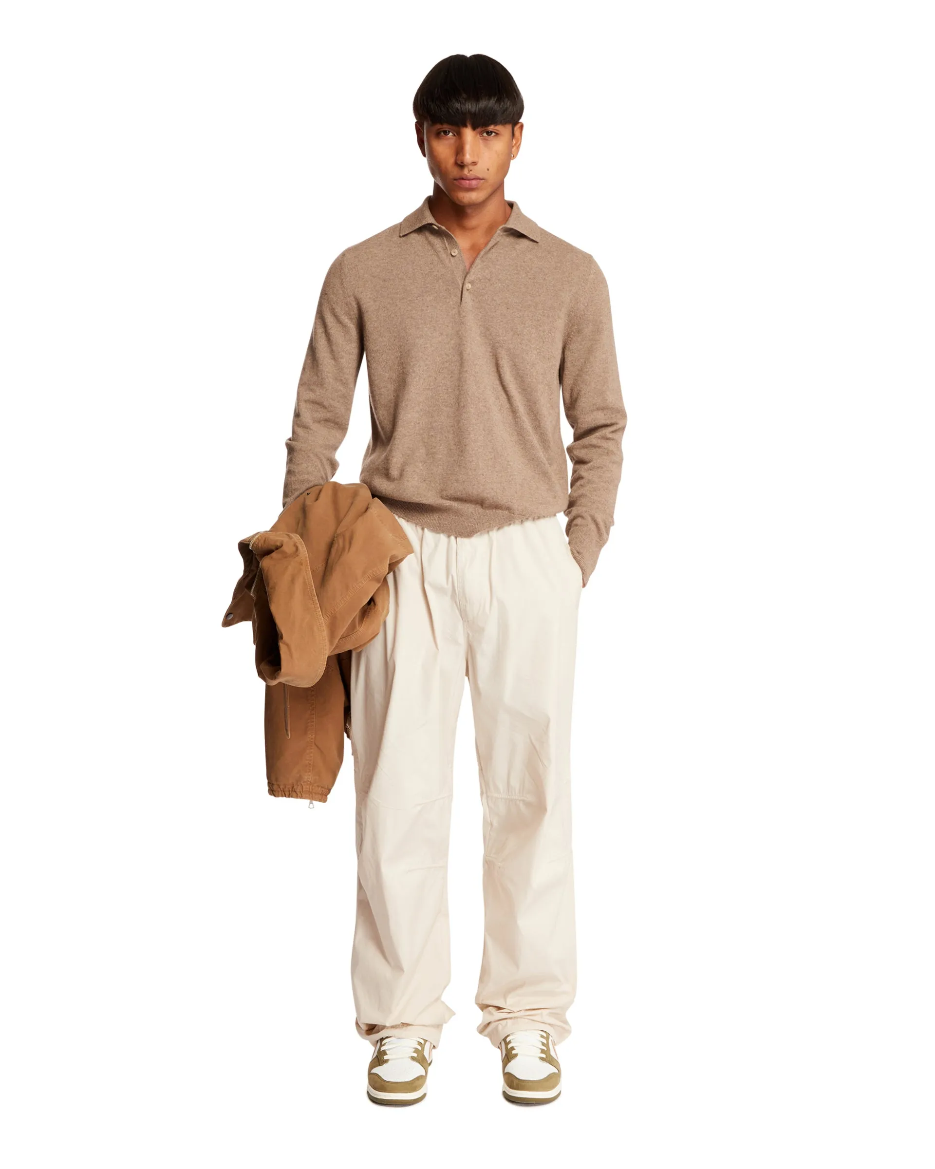 Beige Polo Collar Cashmere Sweater