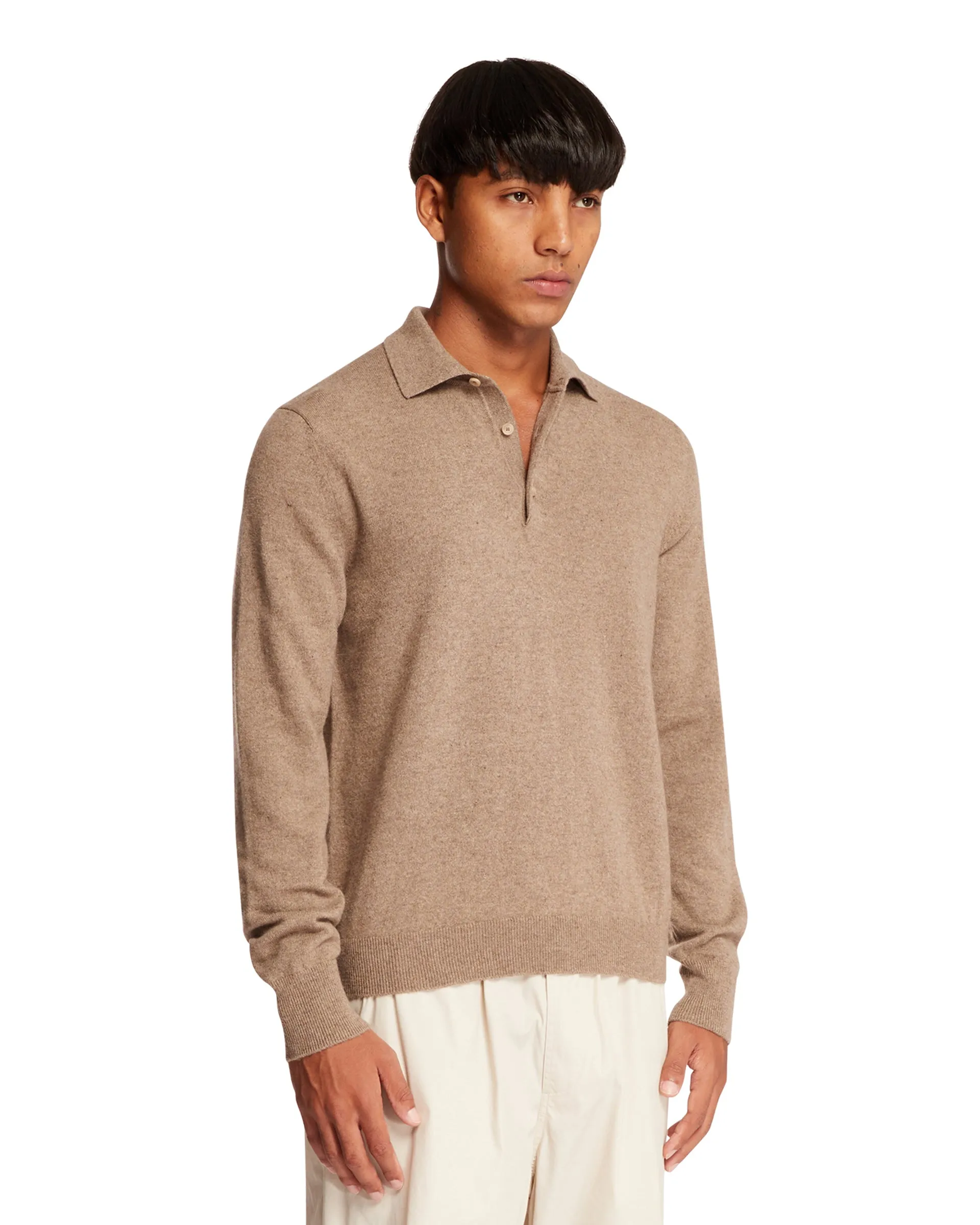 Beige Polo Collar Cashmere Sweater