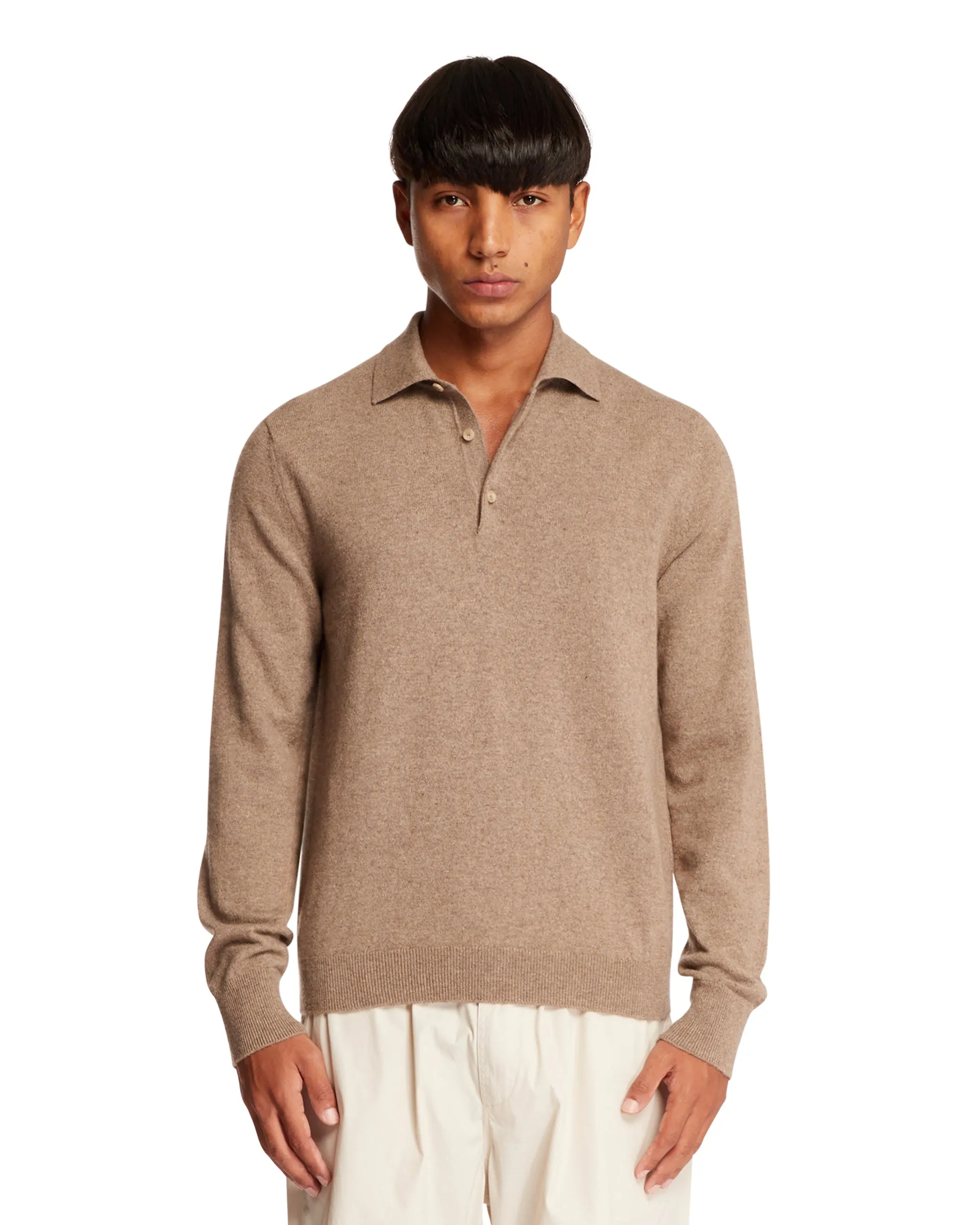 Beige Polo Collar Cashmere Sweater