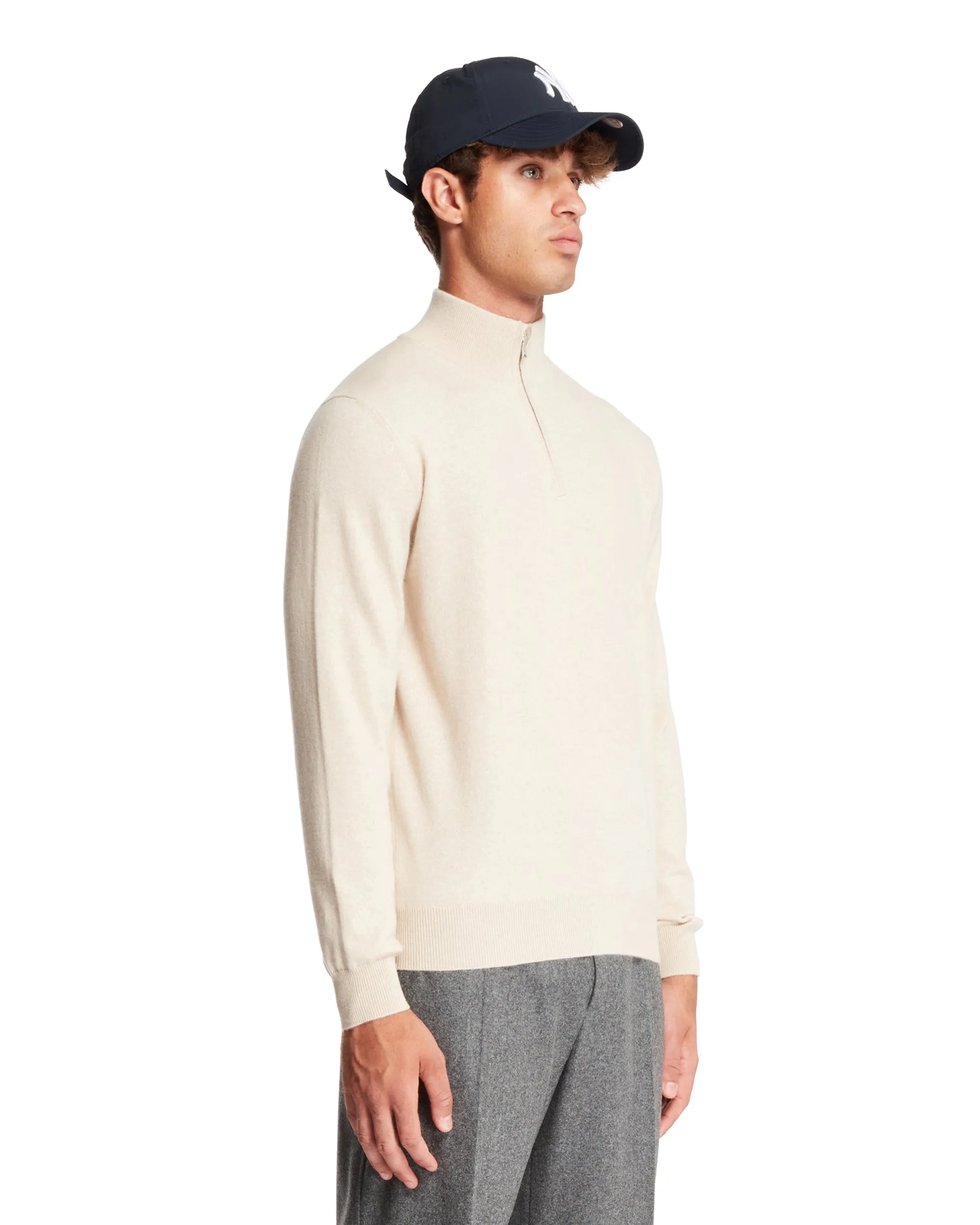 Beige Turtleneck Zip Sweater