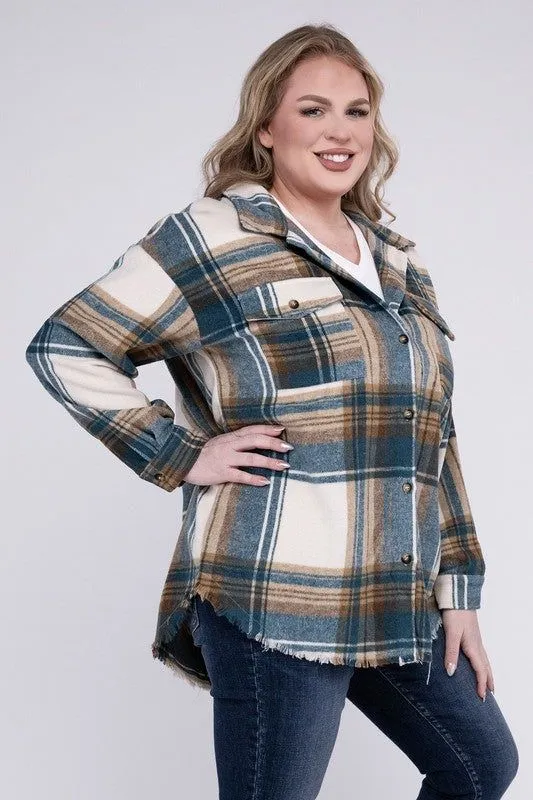 Blue B Plus Size Yarn Dyed Plaid Shirt Jacket