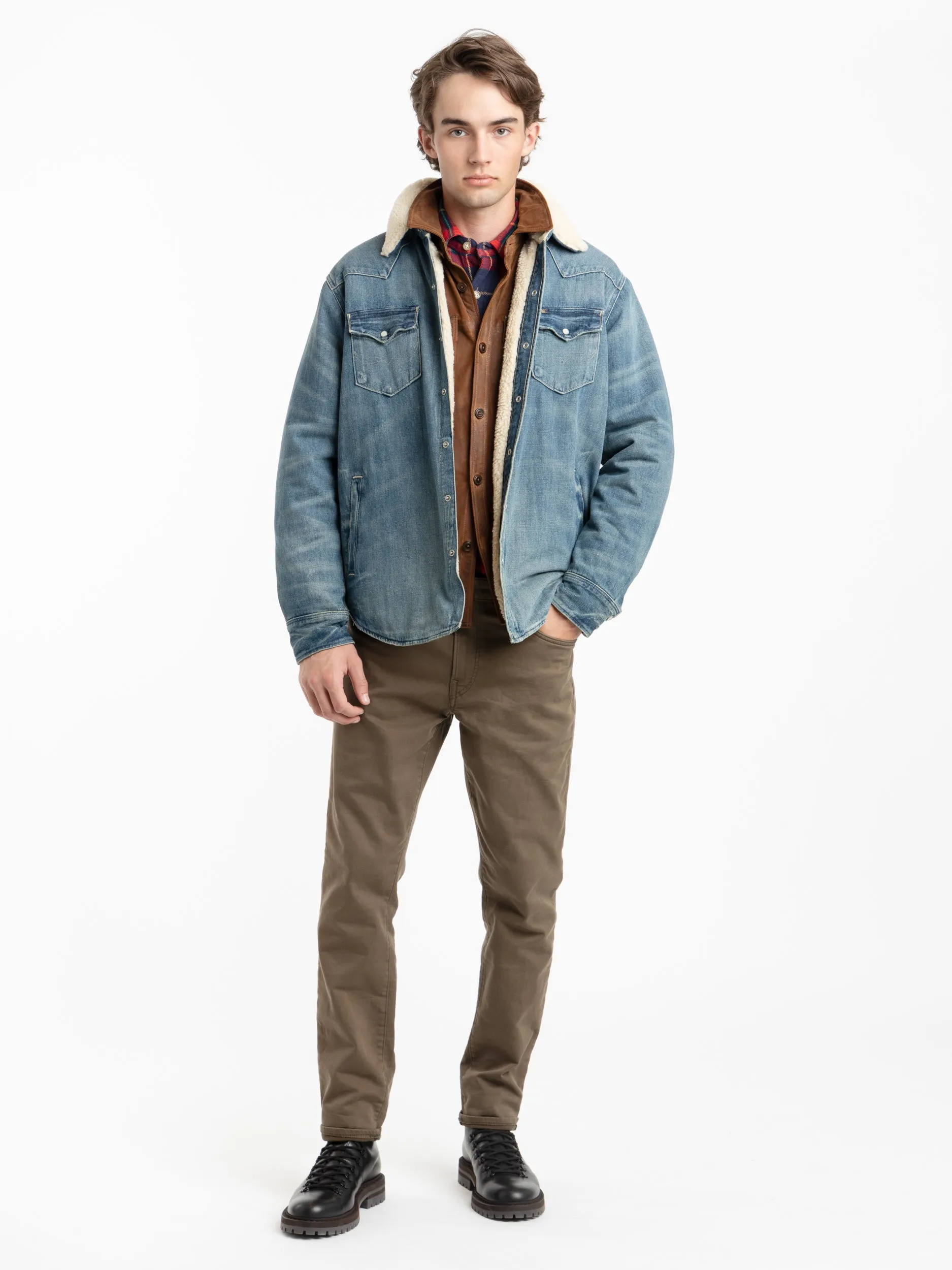 Blue Fleece-Lined Denim Western Shirt Jacket