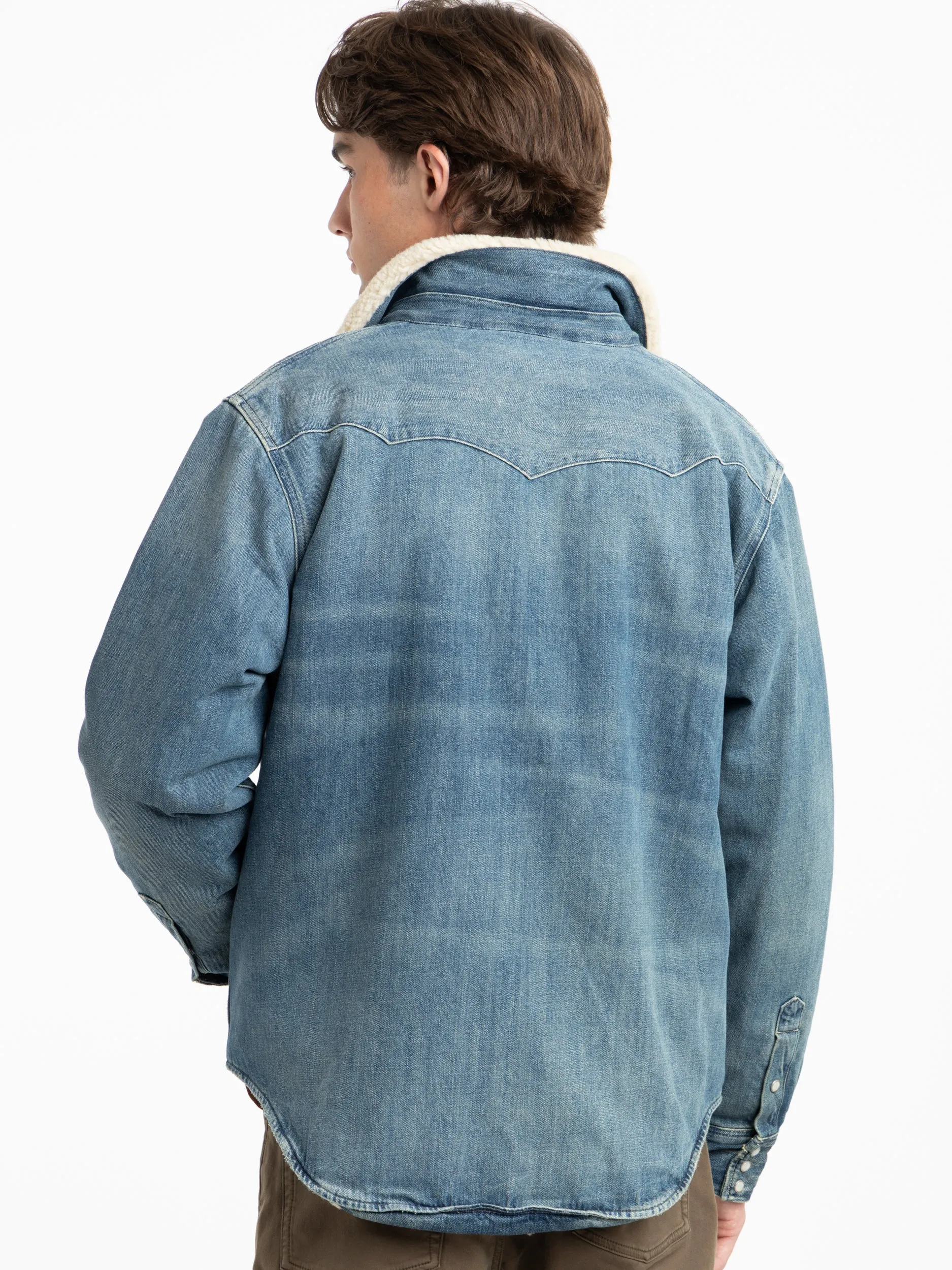 Blue Fleece-Lined Denim Western Shirt Jacket