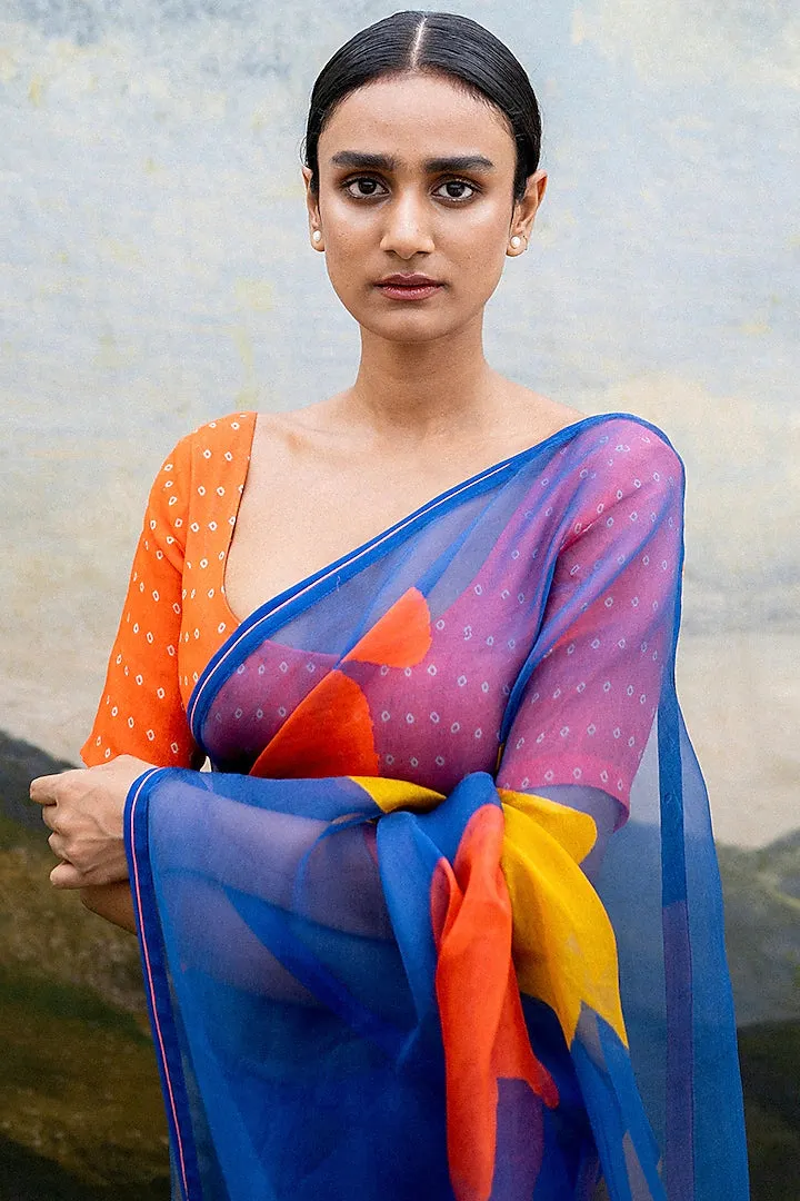 Blue Hand Block Saree