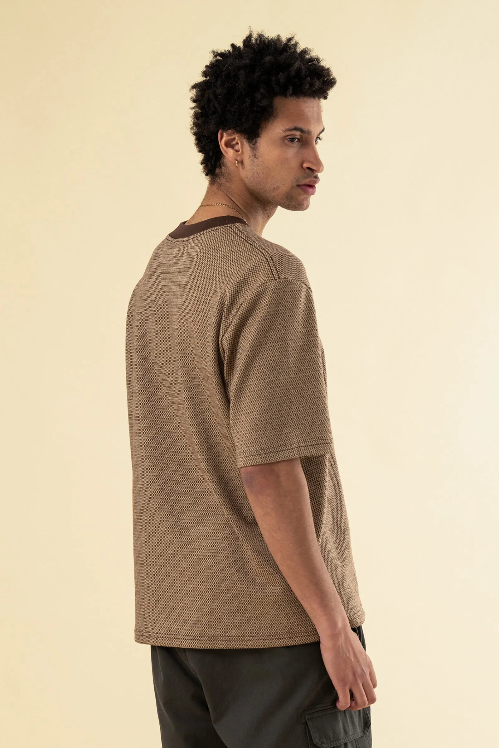 bound Shaped Jacquard Tee - Brown