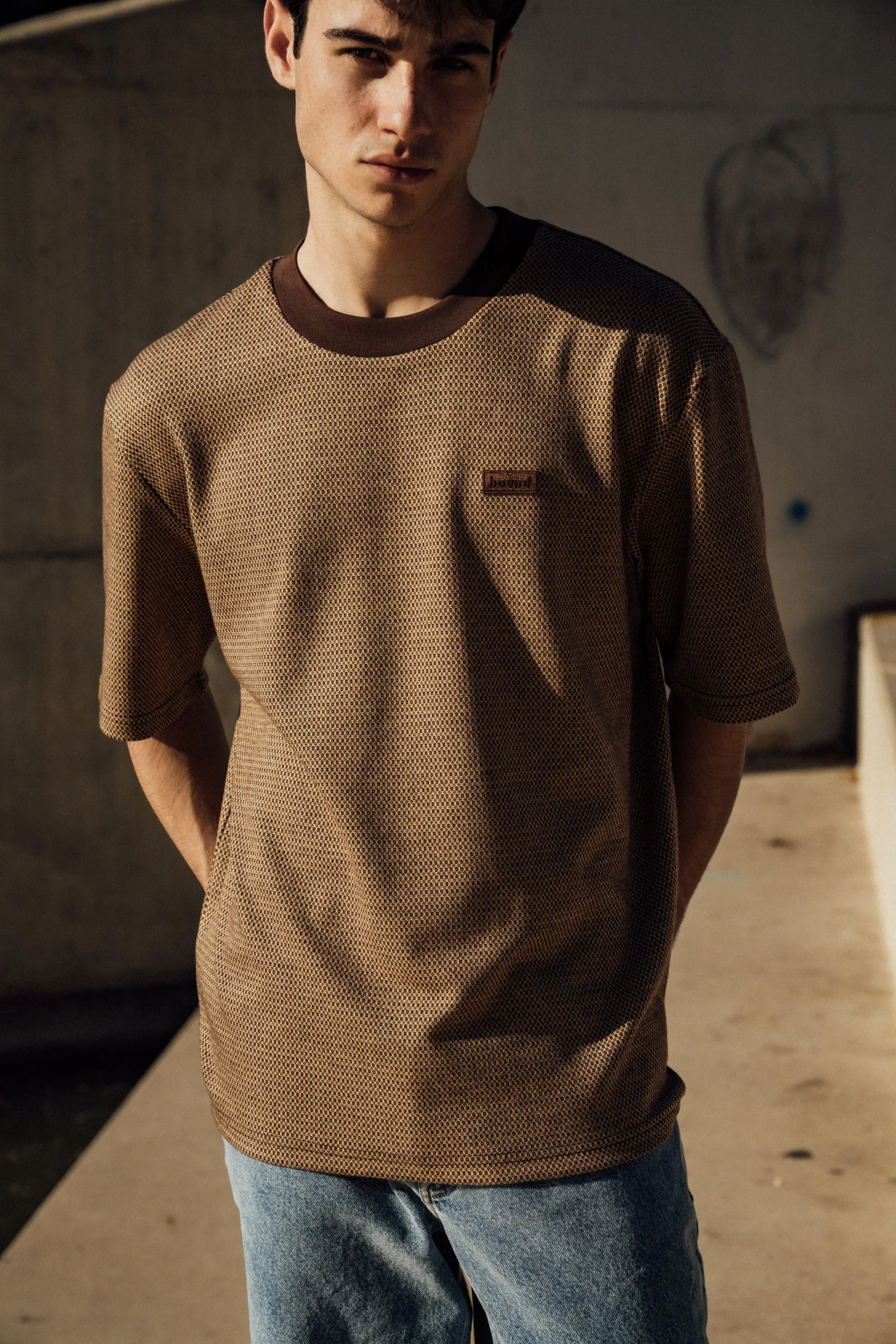 bound Shaped Jacquard Tee - Brown