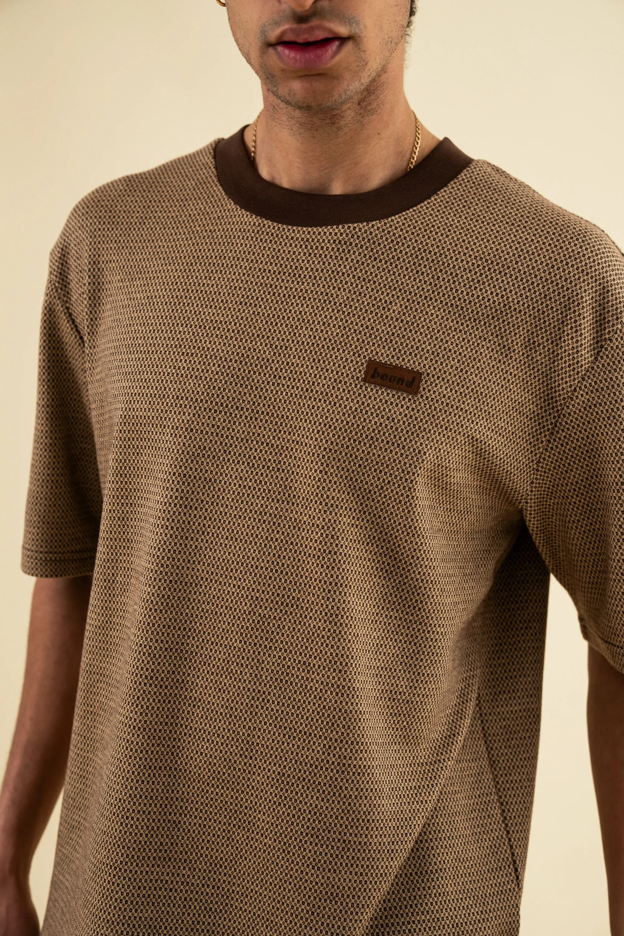 bound Shaped Jacquard Tee - Brown