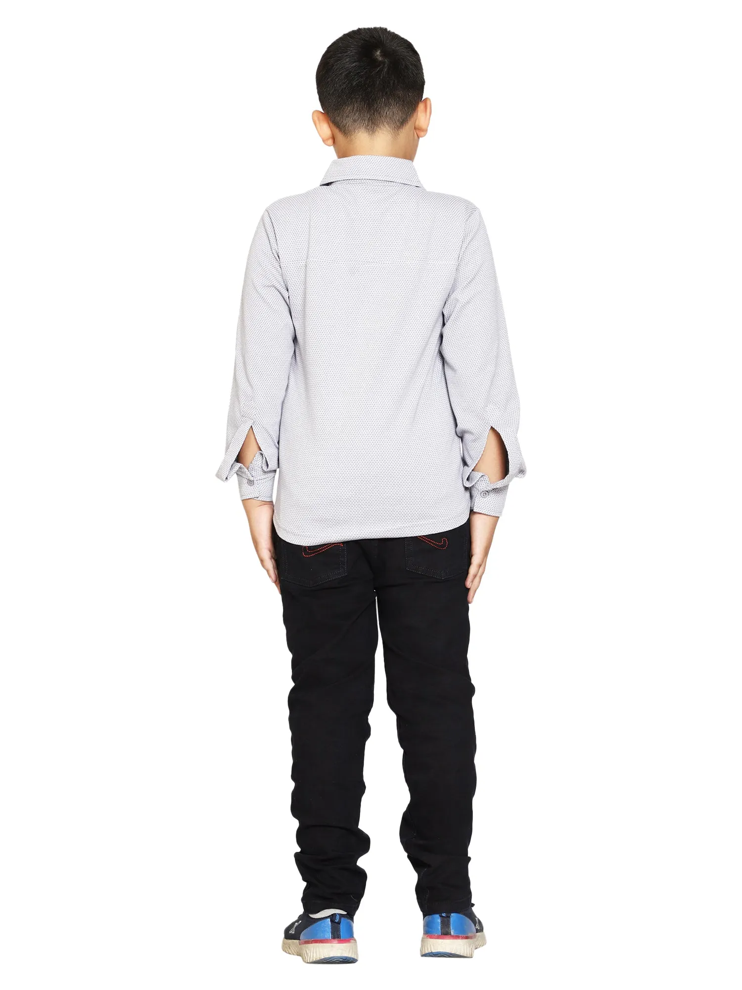 Boys Jacquard Knit Shirt & Basic 5 Pkt Casual Pant Set