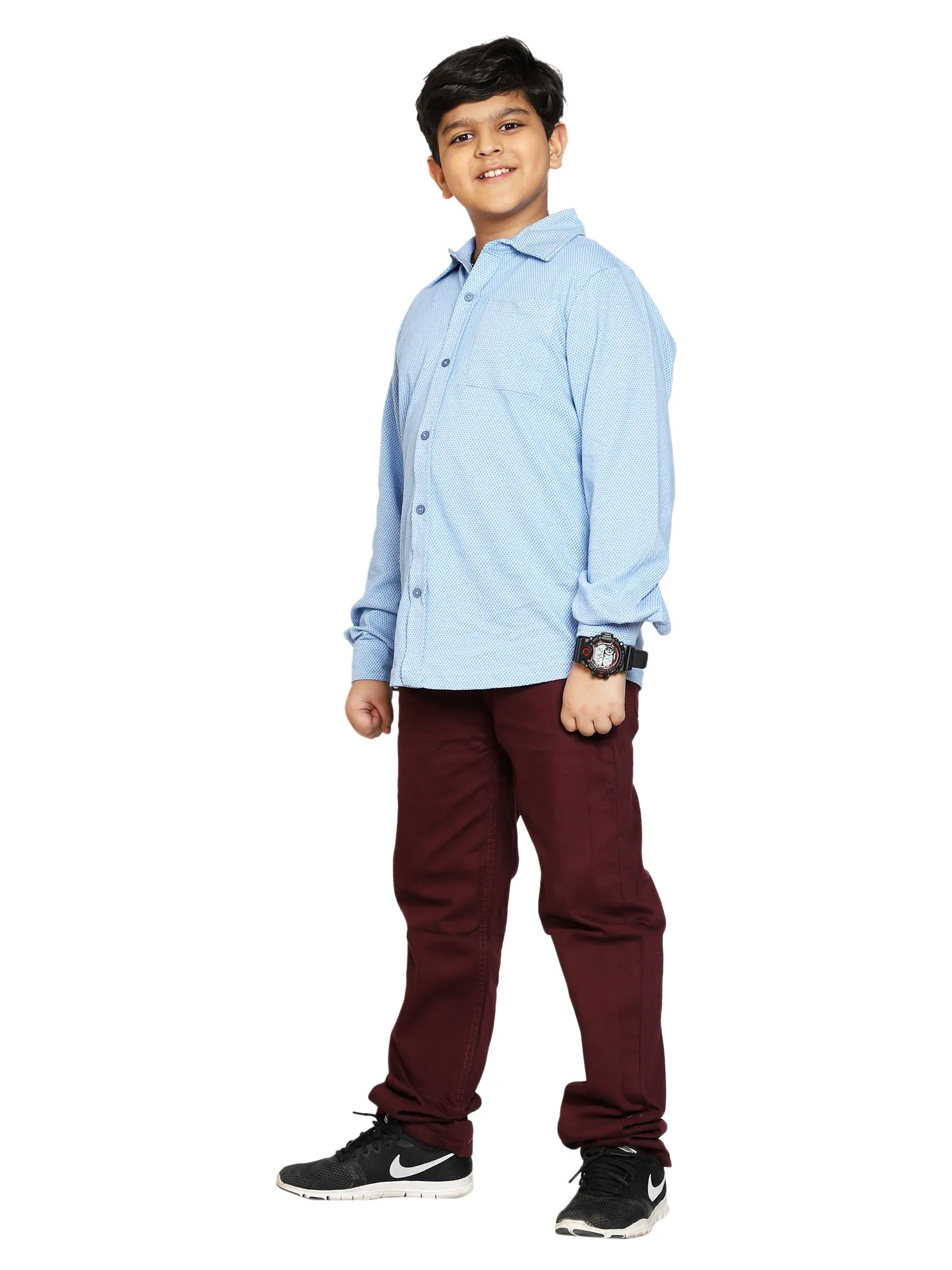 Boys Jacquard Knit Shirt & Basic 5 Pkt Casual Pant Set