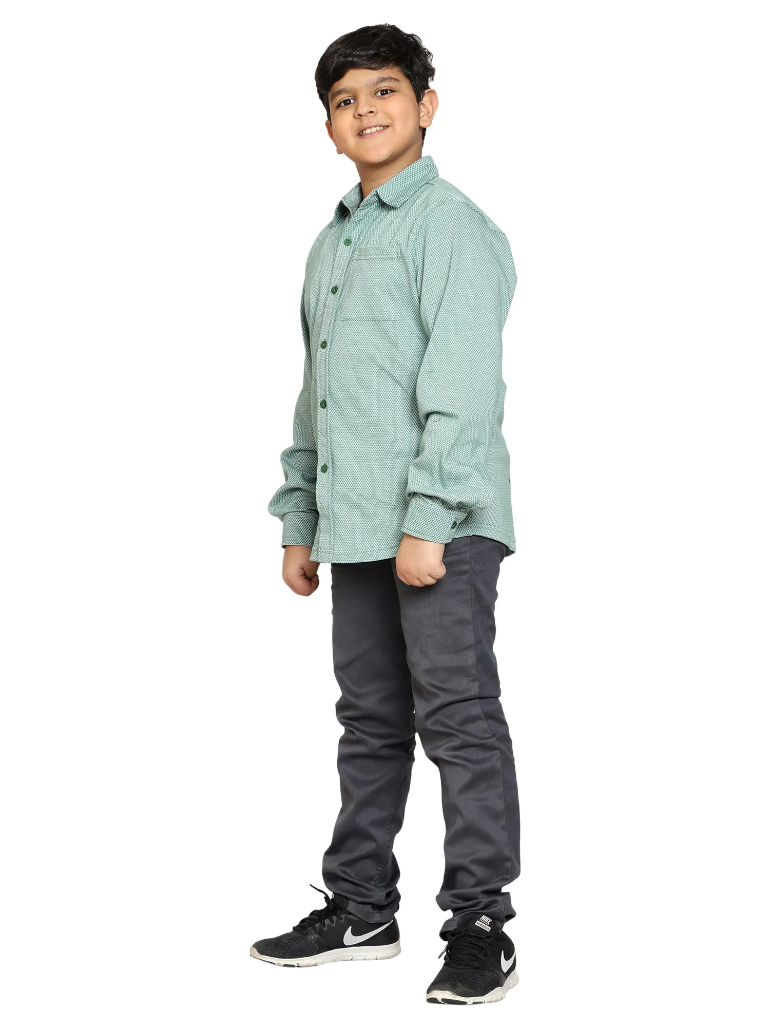 Boys Jacquard Knit Shirt & Basic 5 Pkt Casual Pant Set