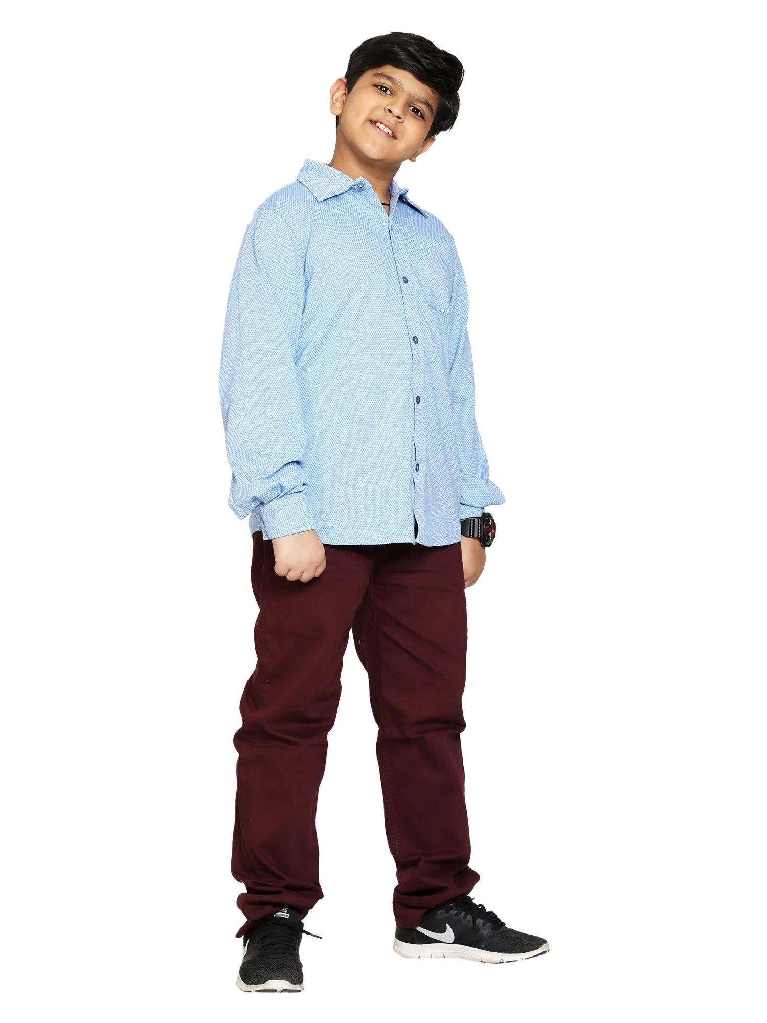 Boys Jacquard Knit Shirt & Basic 5 Pkt Casual Pant Set