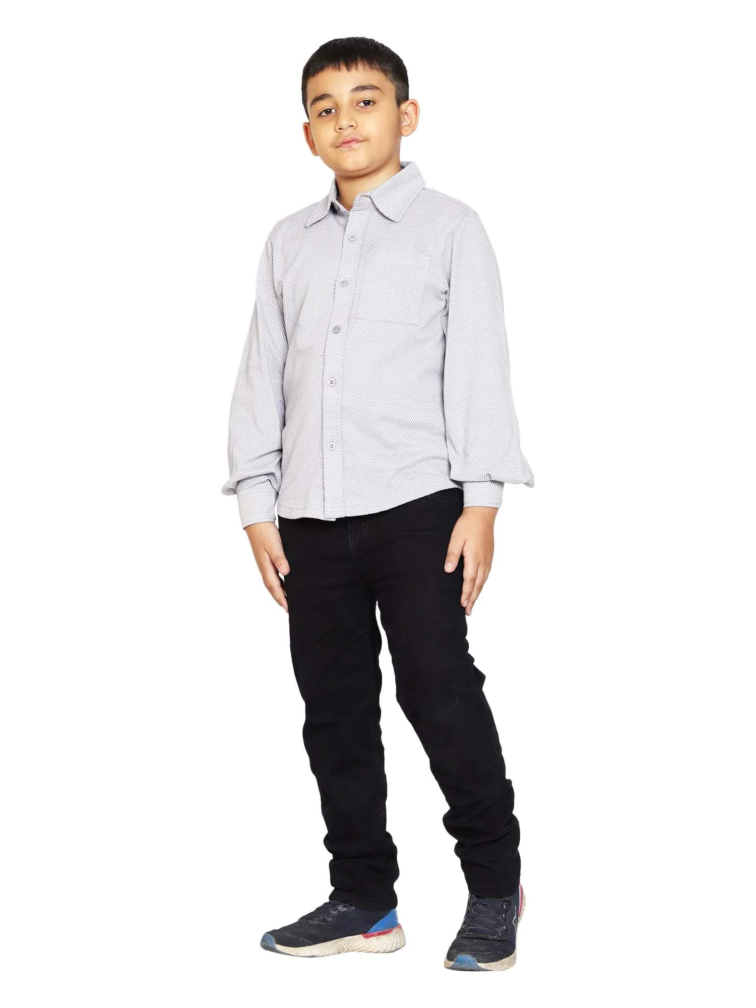 Boys Jacquard Knit Shirt & Basic 5 Pkt Casual Pant Set