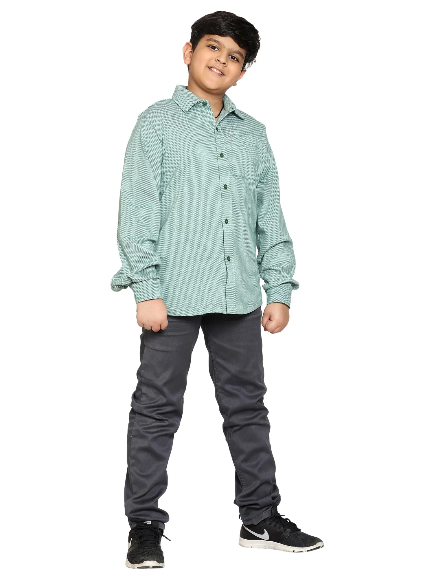 Boys Jacquard Knit Shirt & Basic 5 Pkt Casual Pant Set