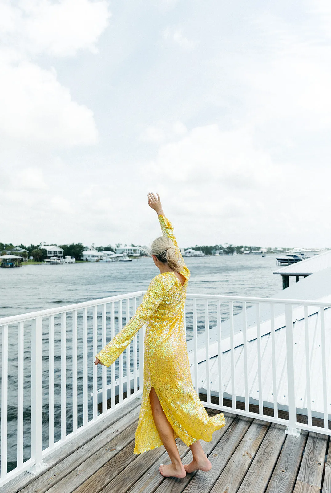 Calypso Midi Dress - Yellow Sequins