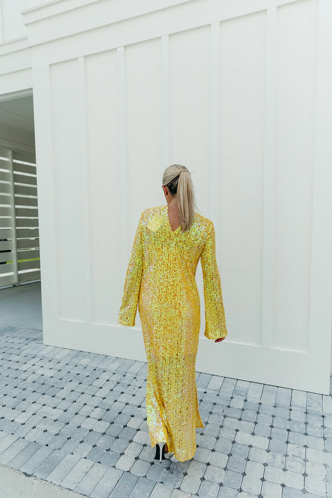 Calypso Midi Dress - Yellow Sequins