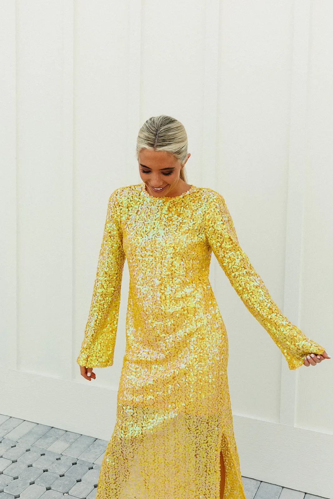 Calypso Midi Dress - Yellow Sequins