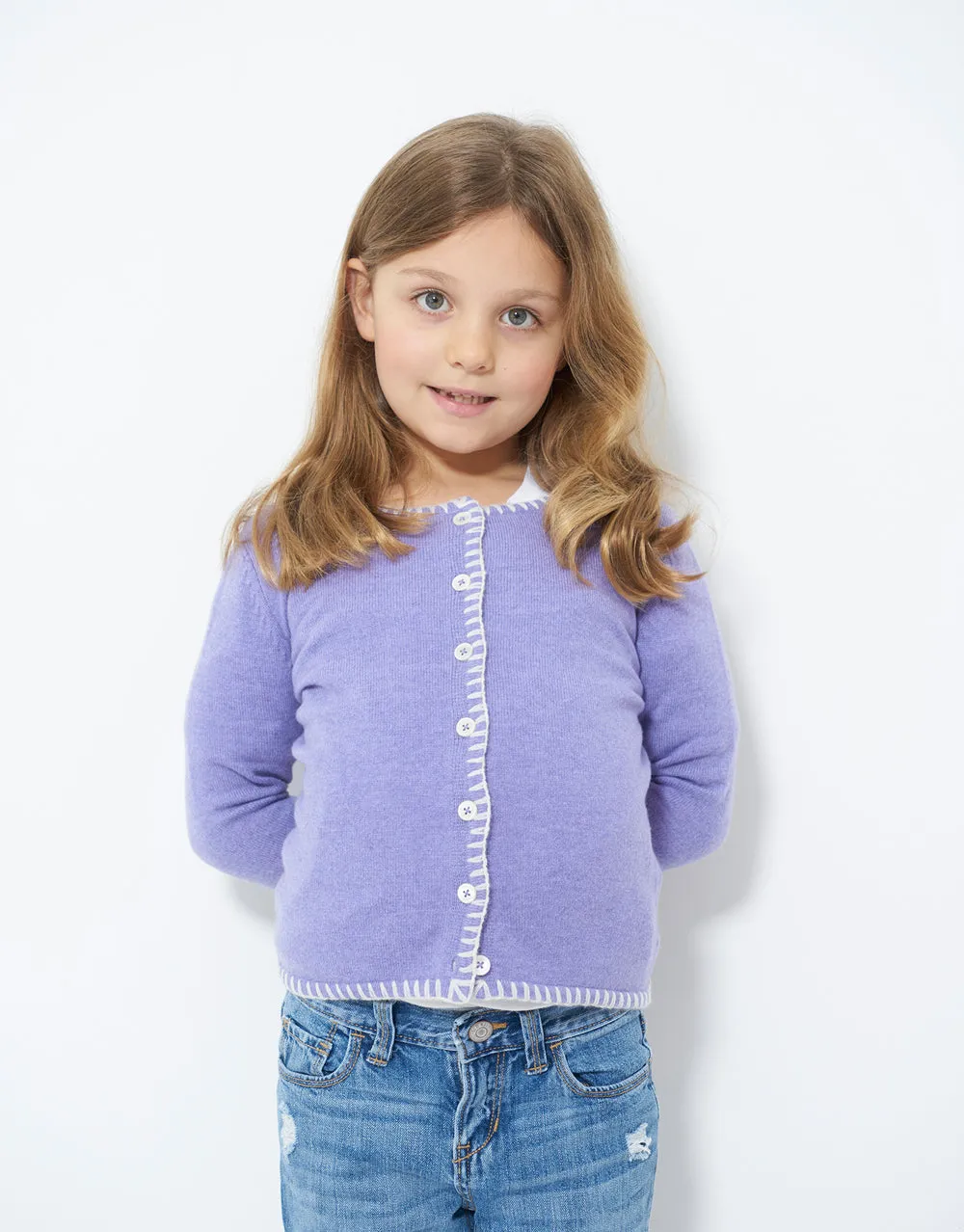 Coco Girls Cashmere Cardigan in Thistle