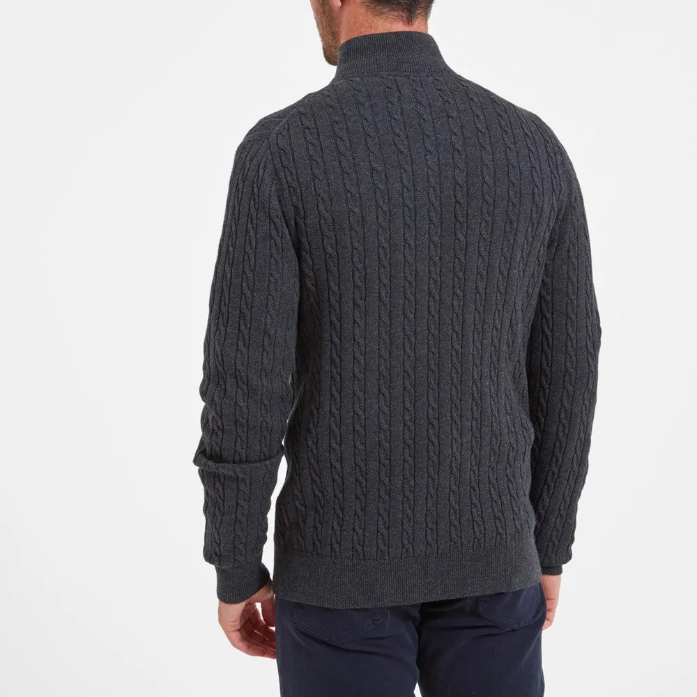 Cotton Cashmere 1/4 Zip Cable Knit Jumper - Charcoal