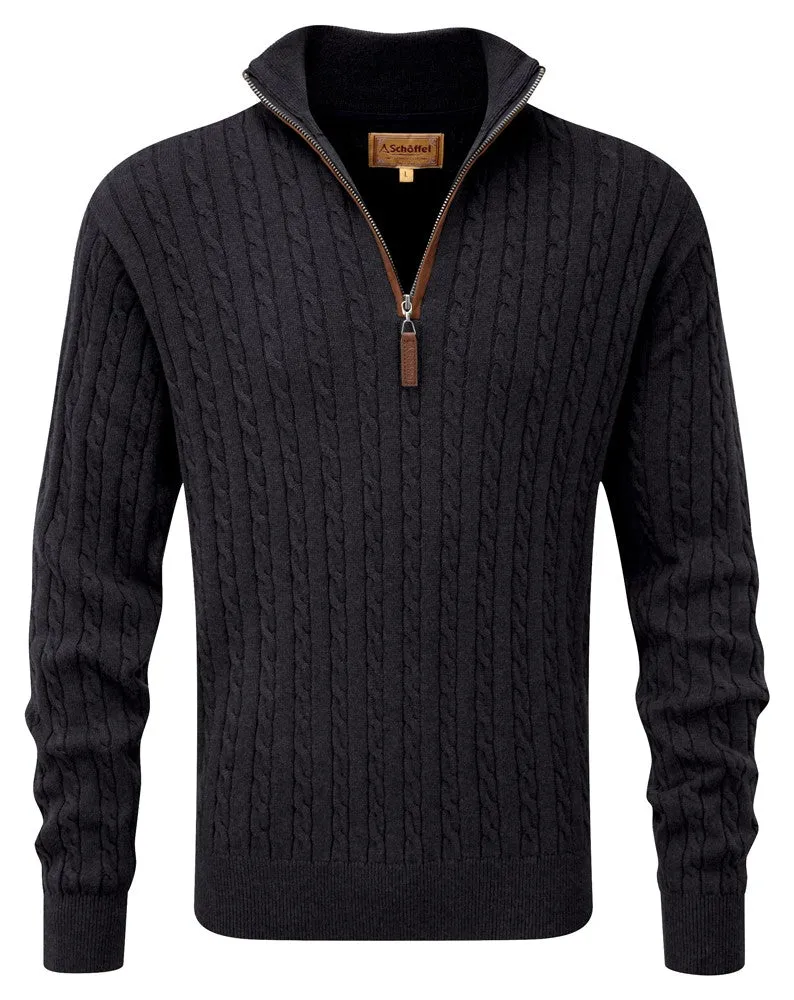 Cotton Cashmere 1/4 Zip Cable Knit Jumper - Charcoal