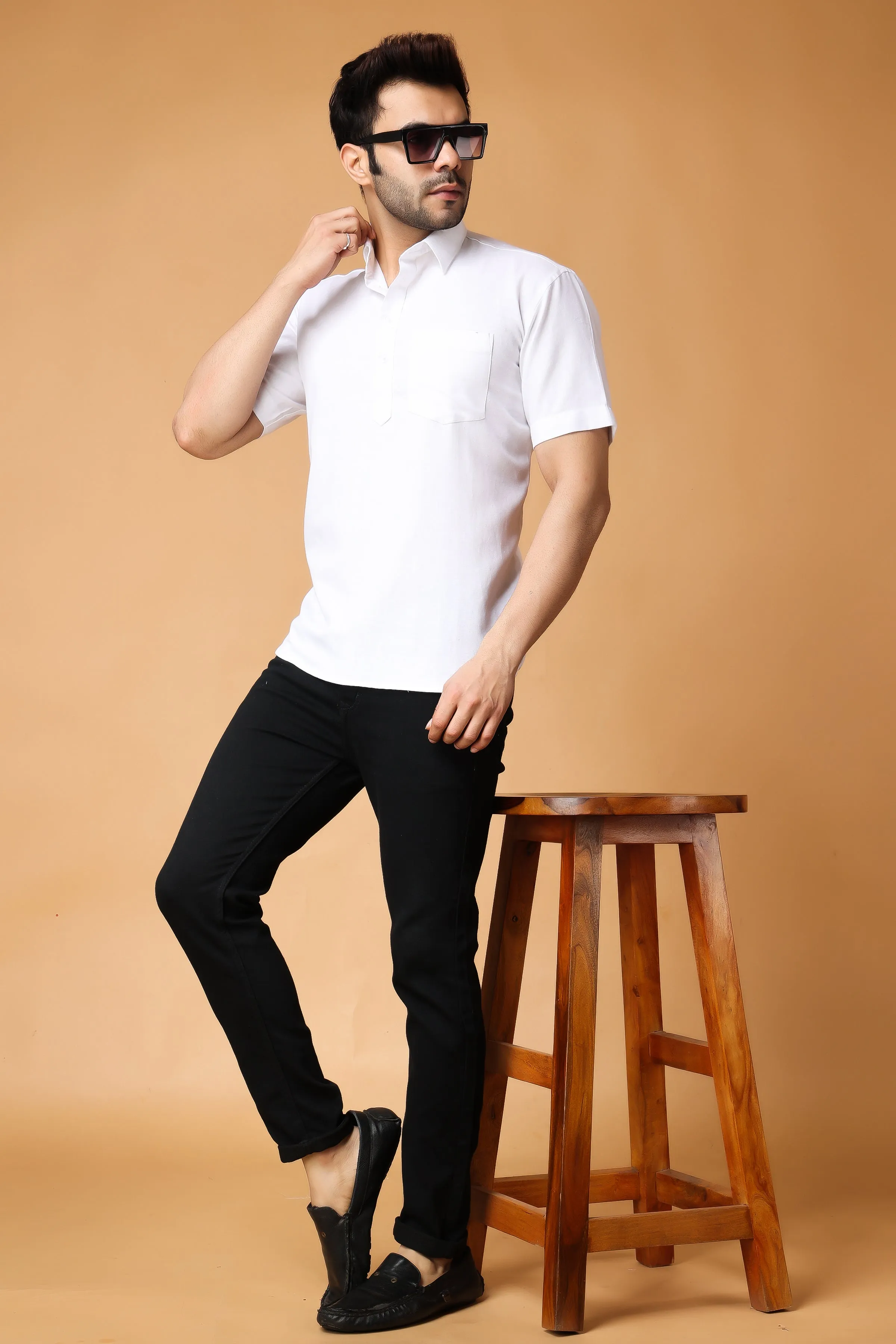 Crisp White Linen Short Kurta