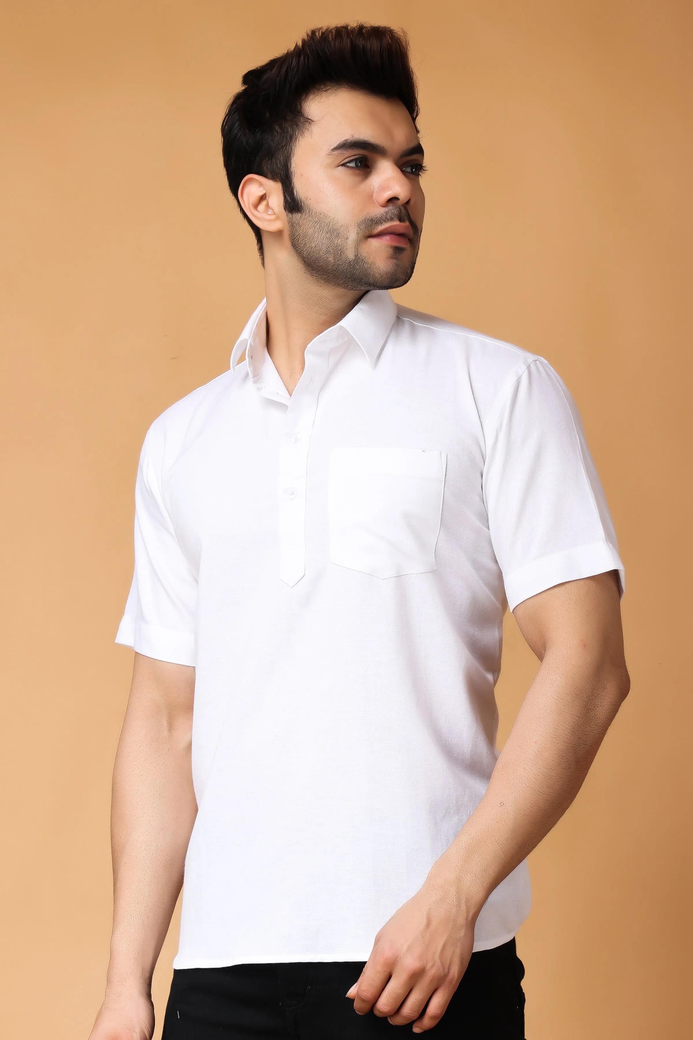 Crisp White Linen Short Kurta