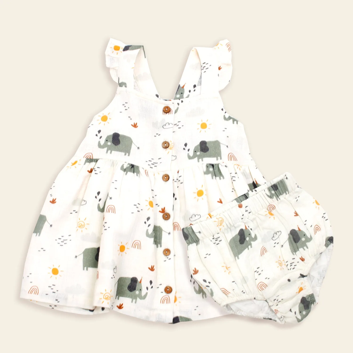 Elephant Button Front Dress  Bloomer SET (Organic Cotton)