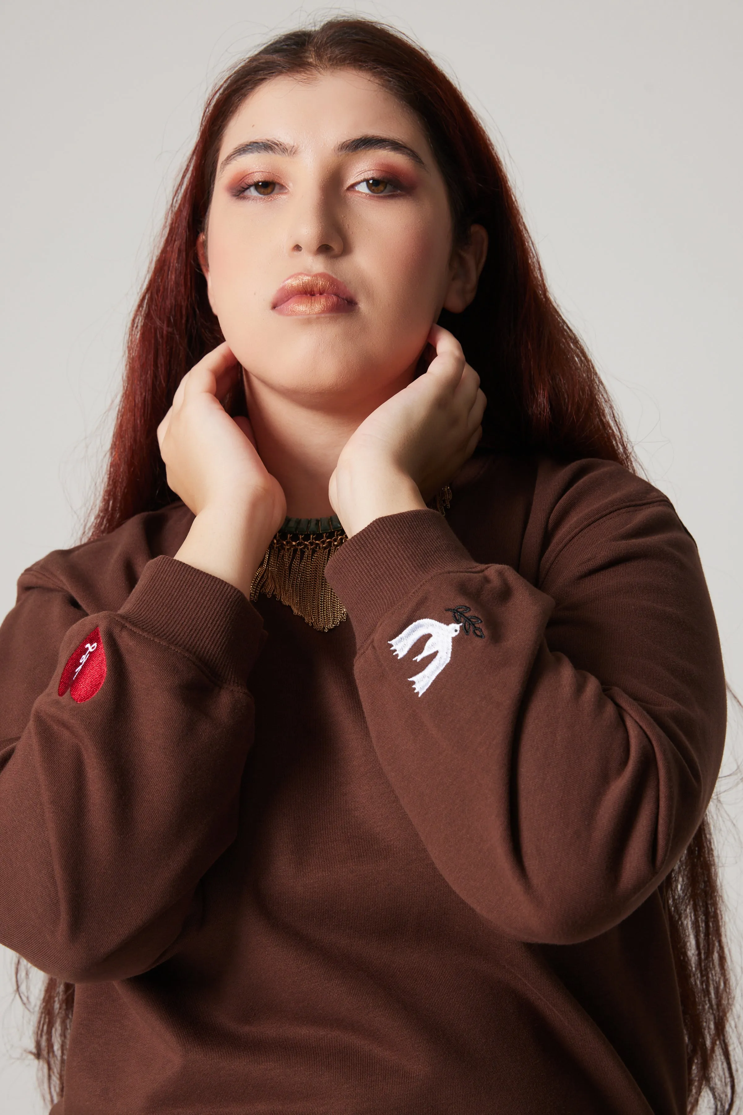 Embroidered Sweatshirt - Brown