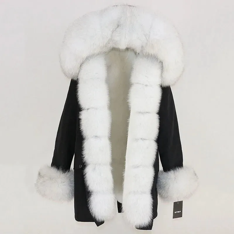 Fashion Jacket for Women with Real Fur. Coat Natural