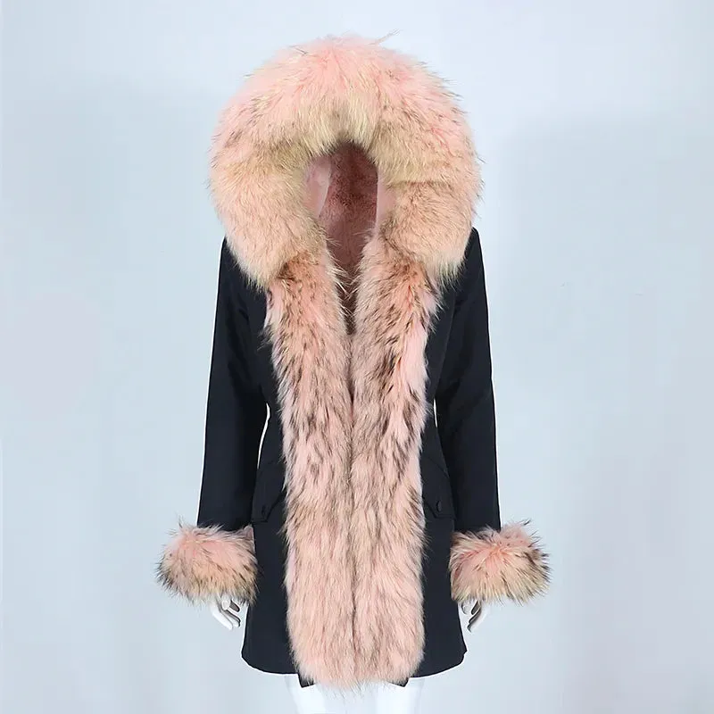 Fashion Jacket for Women with Real Fur. Coat Natural