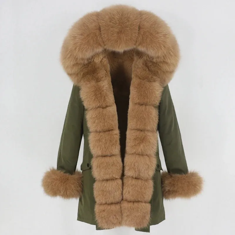 Fashion Jacket for Women with Real Fur. Coat Natural