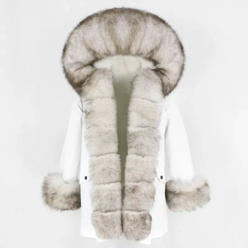 Fashion Jacket for Women with Real Fur. Coat Natural