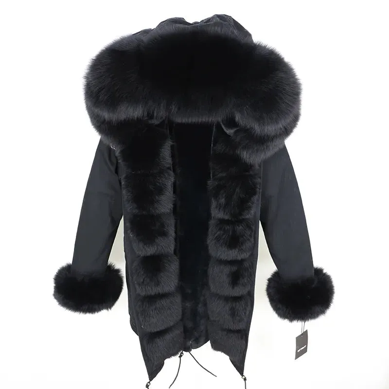 Fashion Jacket for Women with Real Fur. Coat Natural