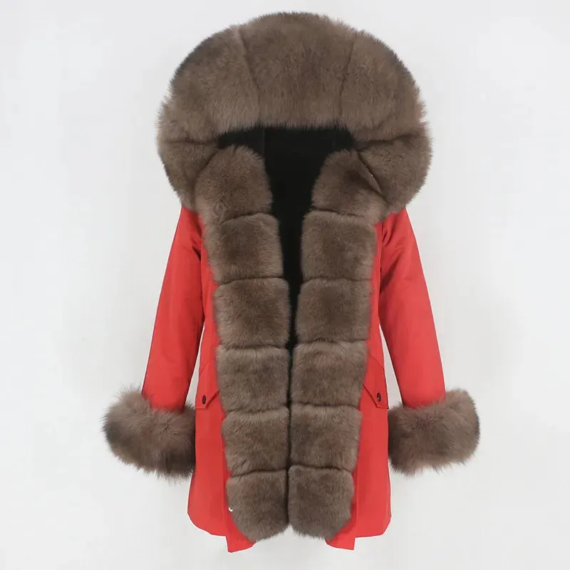 Fashion Jacket for Women with Real Fur. Coat Natural