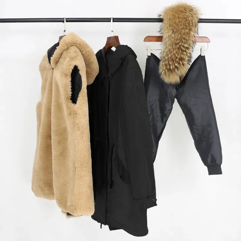 Fashion Jacket for Women with Real Fur. Coat Natural