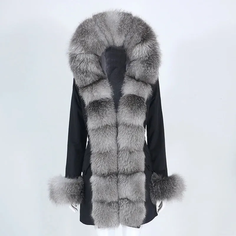 Fashion Jacket for Women with Real Fur. Coat Natural