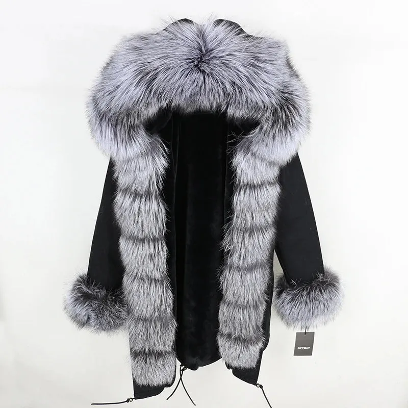 Fashion Jacket for Women with Real Fur. Coat Natural