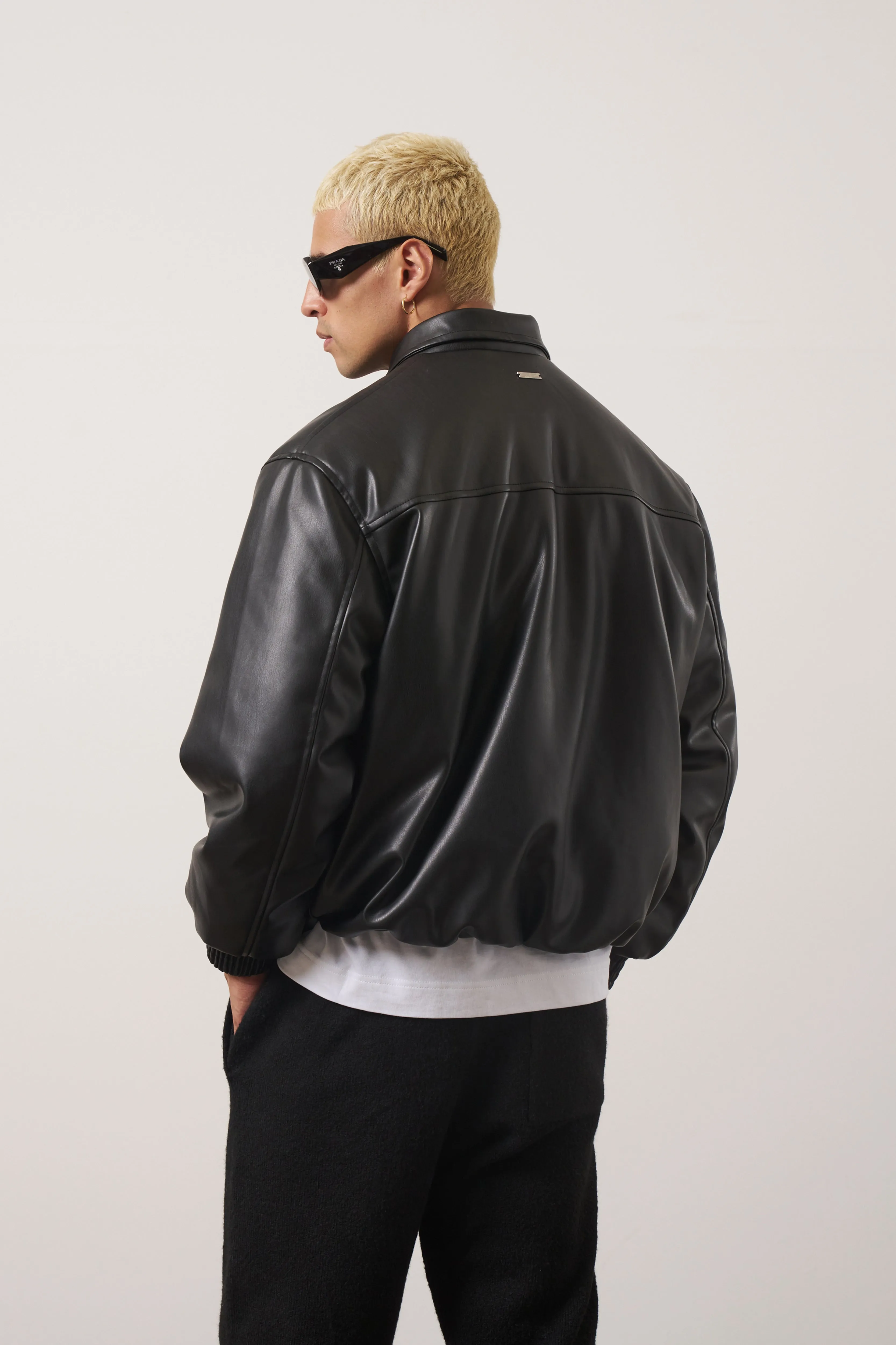 FAUX LEATHER BOMBER - BLACK