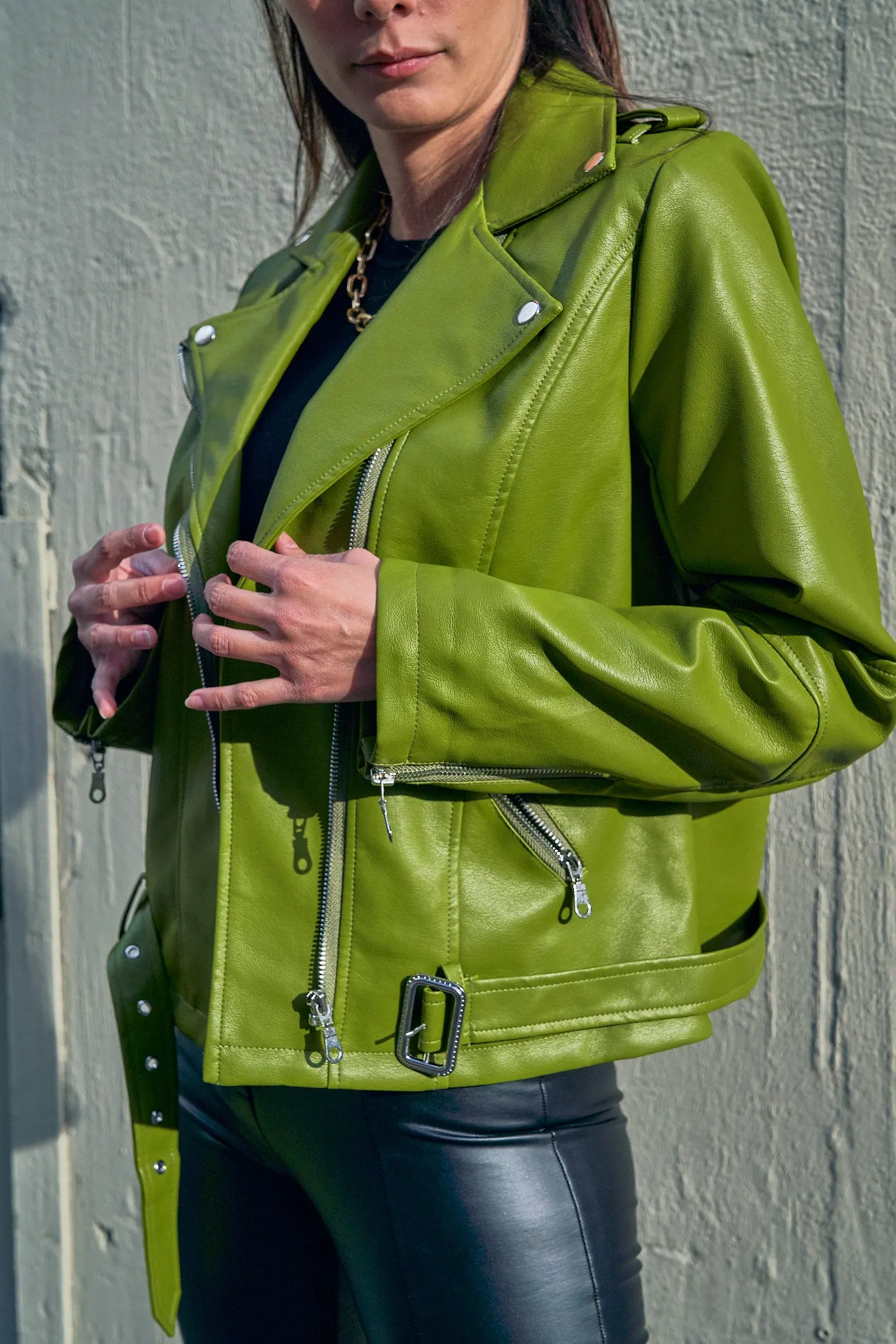 Fitted Leather Moto Jacket