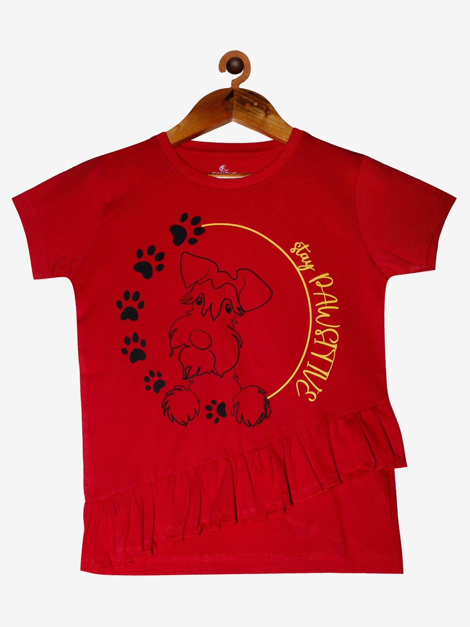 Girls Cotton T-Shirt with print and frilled hem