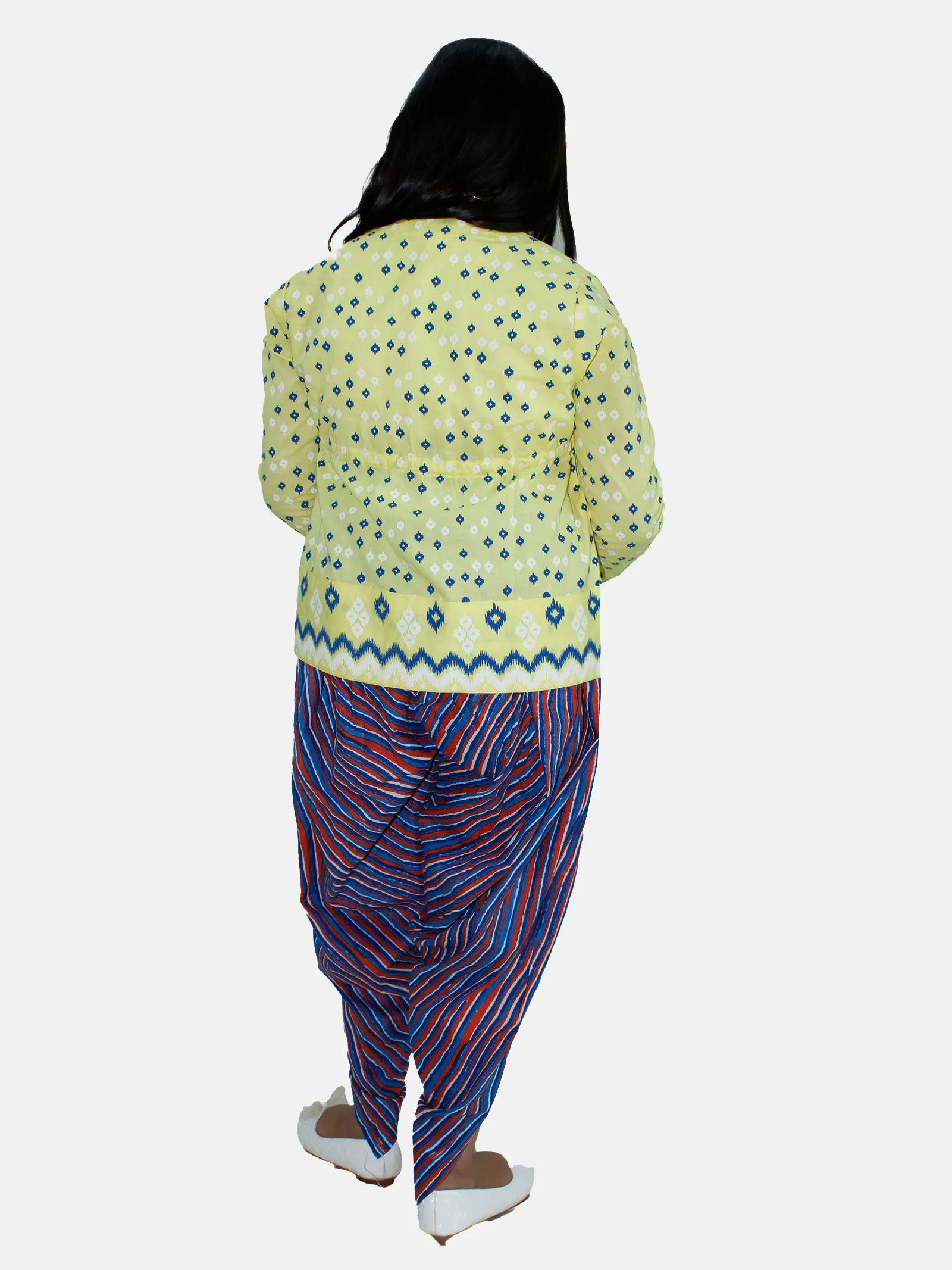 Girls Ethnic Tie up Shrug & Printed Harem Pant Set