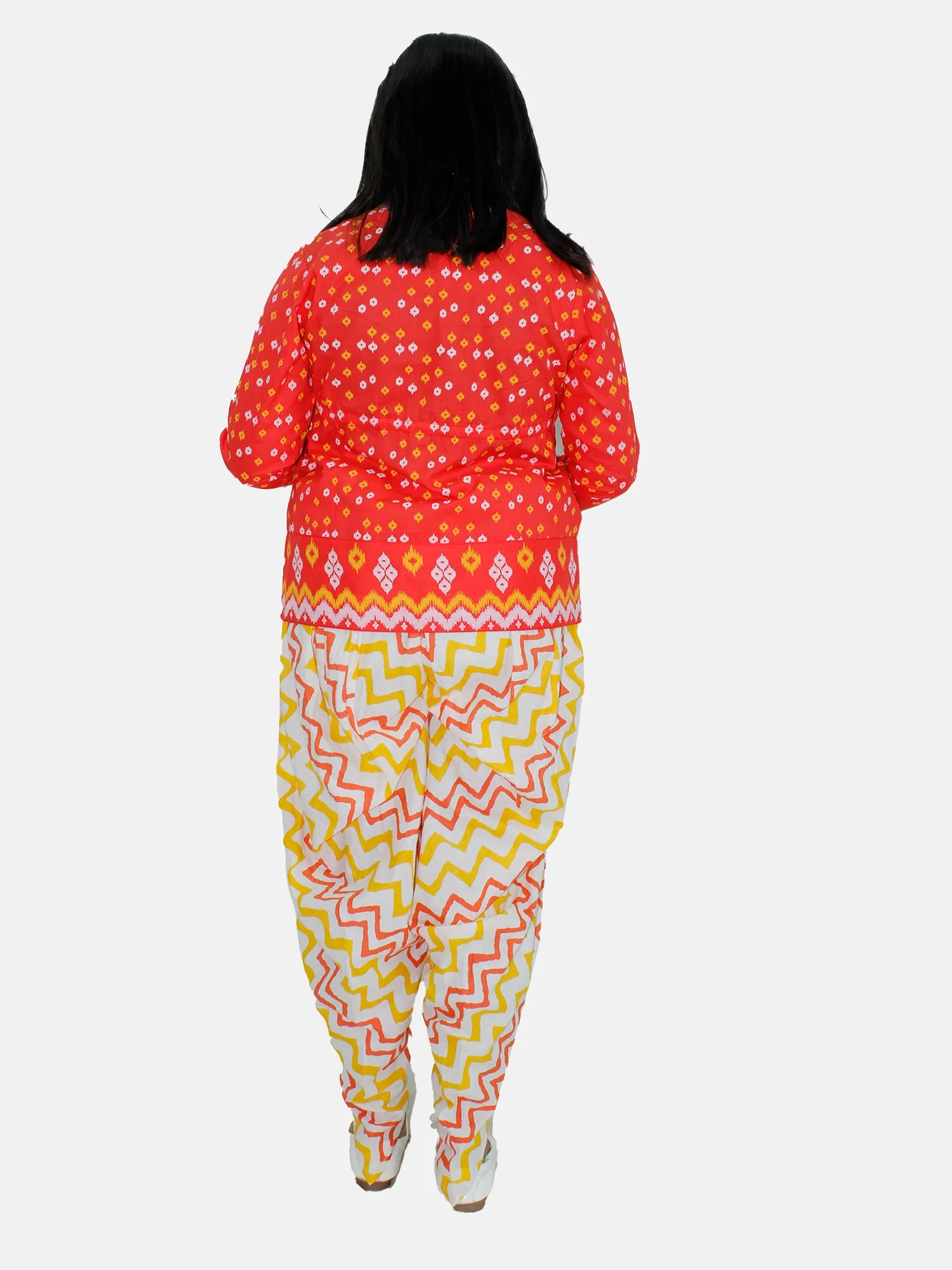 Girls Ethnic Tie up Shrug & Printed Harem Pant Set