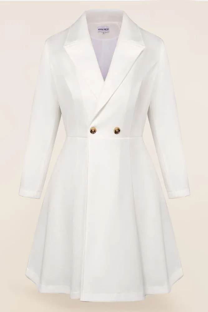 HN Lapel Collar Overcoat Long Sleeve Defined Waist A-Line Coat