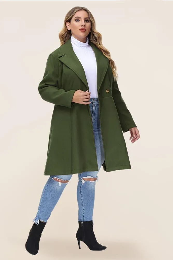 HN Lapel Collar Overcoat Long Sleeve Defined Waist A-Line Coat