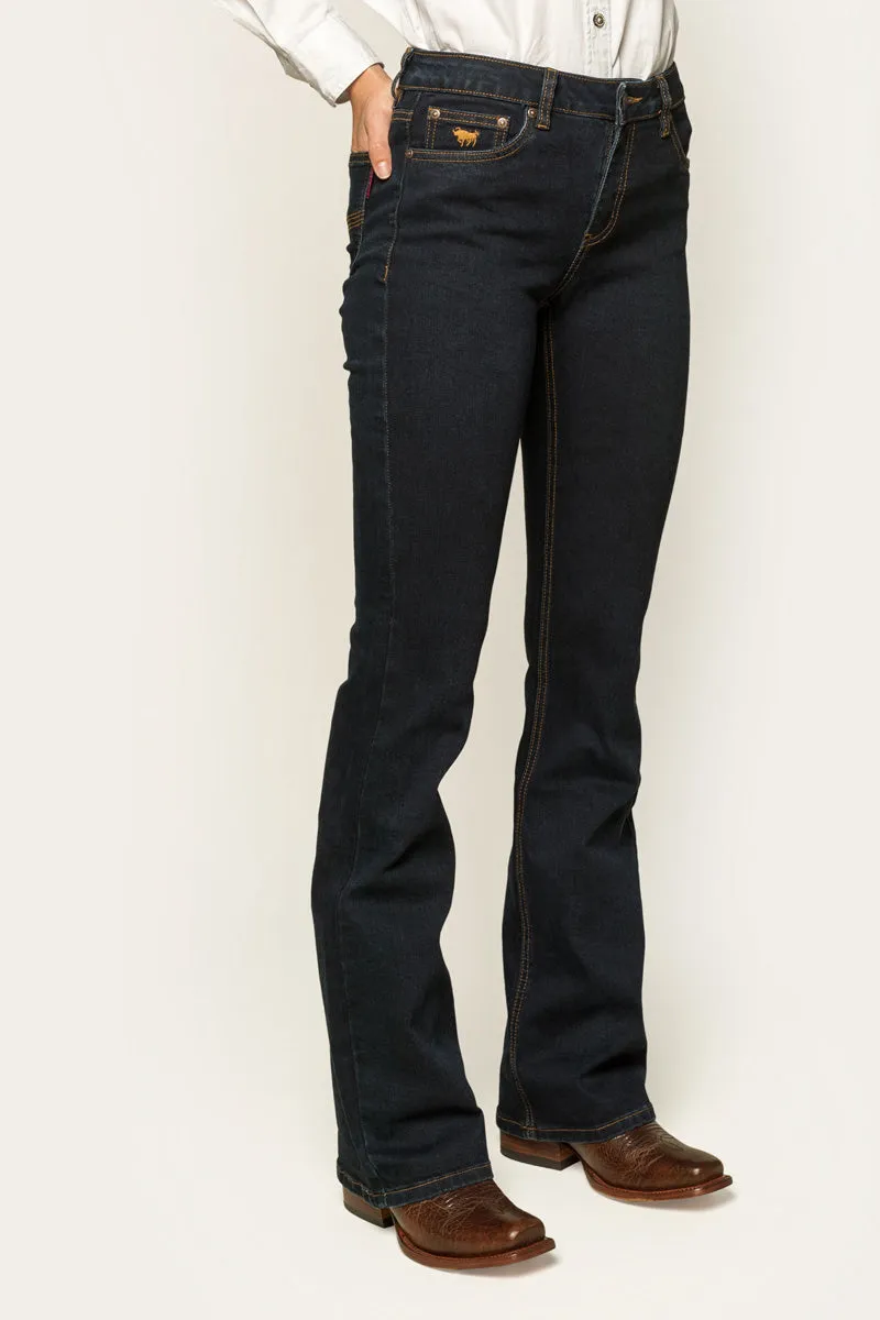 Katherine Womens Mid Rise Bootleg Jean - Dark Blue