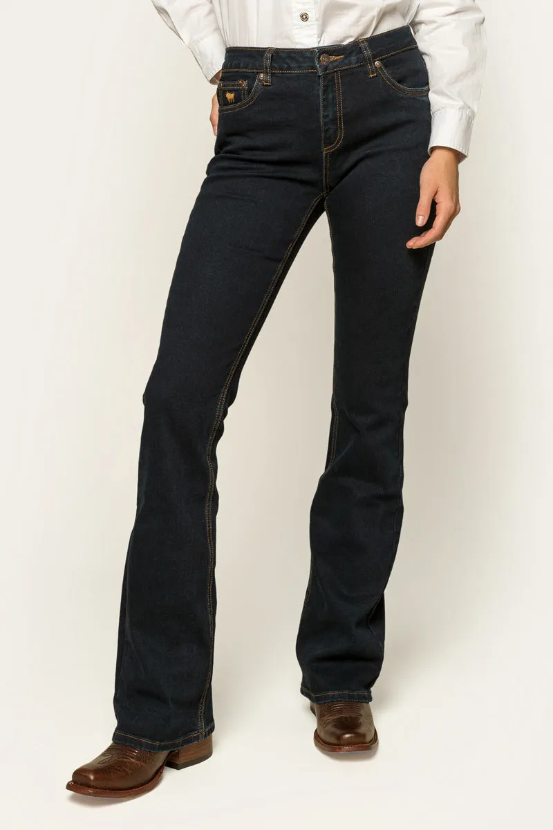 Katherine Womens Mid Rise Bootleg Jean - Dark Blue