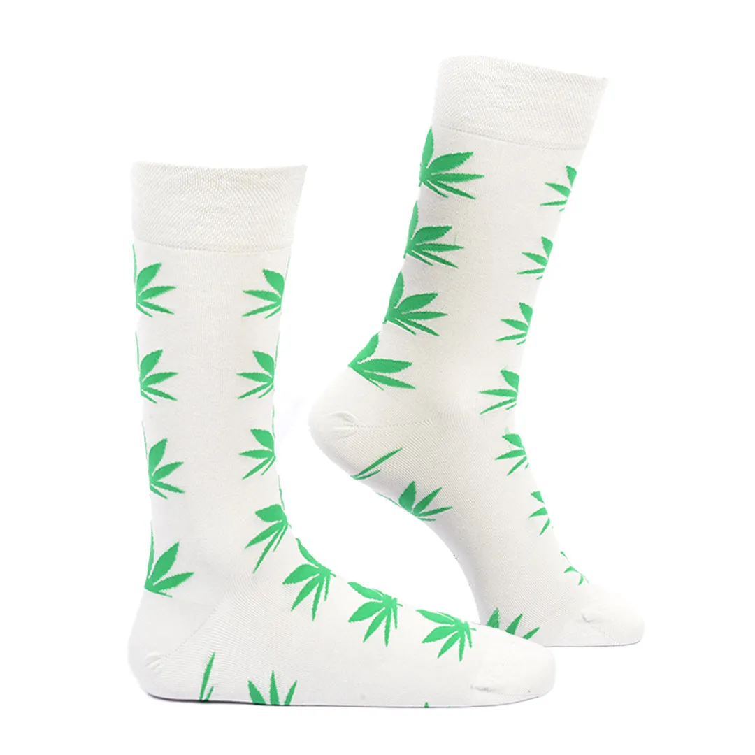 Leafy Whites-Crew Socks Bamboo Socks